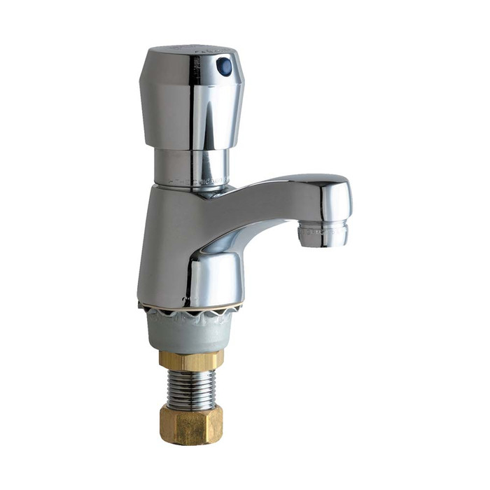 CHICAGO FAUCET 333-665PSHABCP, Single Supply Metering Sink Faucet Push Tilt Handle 